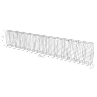 vidaXL Συρματοκιβώτιο Τοίχος 900x50x150cm Γαλβαν.Χάλυβας + Καλύμματα