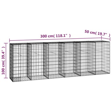vidaXL Συρματοκιβώτιο Τοίχος 300x50x100cm Γαλβαν.Χάλυβας + Καλύμματα