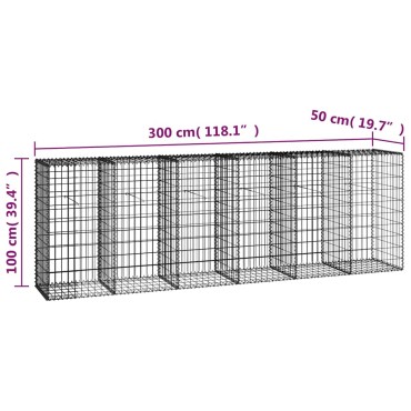 vidaXL Συρματοκιβώτιο Τοίχος 300x50x100cm Γαλβαν.Χάλυβας + Καλύμματα