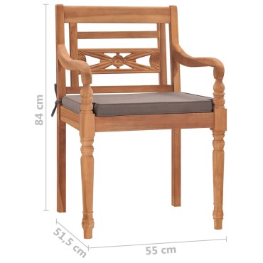 vidaXL Καρέκλες Batavia 2 τεμ. Μασίφ Ξύλο Teak Σκούρο Γκρι Μαξιλάρια 55x51,5x84cm