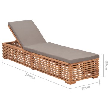 vidaXL Ξαπλώστρα από Μασίφ Ξύλο Teak με Σκούρο Γκρι Μαξιλάρι 200x60x35cm 1 τεμ.