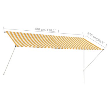 vidaXL Τέντα Συρόμενη Κίτρινο / Λευκό 300 x 150 εκ.