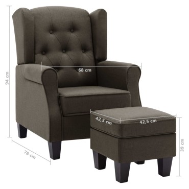 vidaXL Μπερζέρα Taupe Υφασμάτινη με Υποπόδιο 68x78x94cm 1 τεμ.