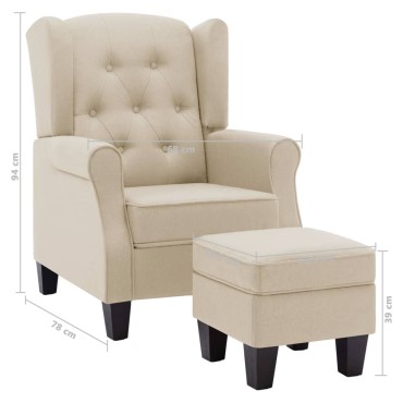 vidaXL Μπερζέρα Κρεμ Υφασμάτινη με Υποπόδιο 68x78x94cm 1 τεμ.