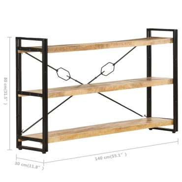 vidaXL Βιβλιοθήκη με 3 Επίπεδα 140x30x80cm από Μασίφ Ξύλο Μάνγκο 1 τεμ.