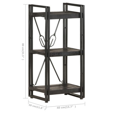 vidaXL Βιβλιοθήκη με 3 Επίπεδα Μαύρη 40x30x80cm Μασίφ Ξύλο Μάνγκο 1 τεμ.