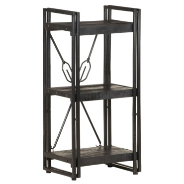 vidaXL Βιβλιοθήκη με 3 Επίπεδα Μαύρη 40x30x80cm Μασίφ Ξύλο Μάνγκο 1 τεμ.