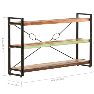 vidaXL Βιβλιοθήκη με 3 Επίπεδα 140x30x80cm Μασίφ Ανακυκλωμένο Ξύλο 1 τεμ.