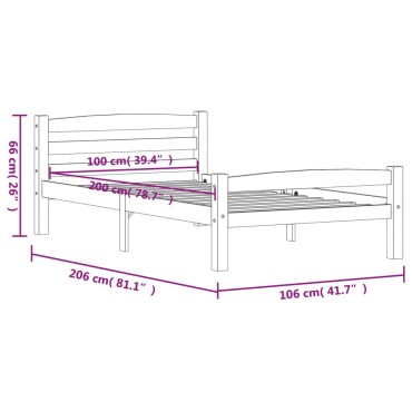 vidaXL Πλαίσιο Κρεβατιού Καφέ Μελί 100 x 200 εκ. από Μασίφ Ξύλο Πεύκου