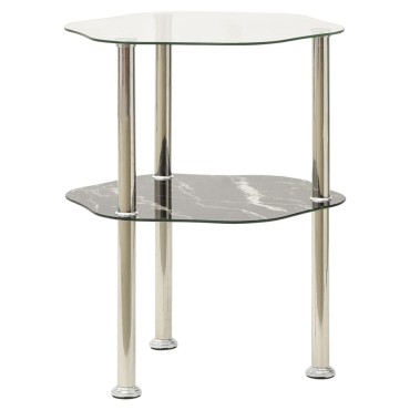 vidaXL Βοηθ. Τραπέζι 2 Επ. Διαφ. & Μαύρο Μάρμαρο 38x38x50cm Ψημ. Γυαλί