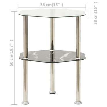 vidaXL Βοηθ. Τραπέζι 2 Επ. Διαφ. & Μαύρο Μάρμαρο 38x38x50cm Ψημ. Γυαλί