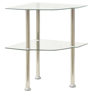 vidaXL Τραπεζάκι Σαλονιού 2 Επιπέδων Διαφανές 38x38x50cm Ψημ. Γυαλί 1 τεμ.