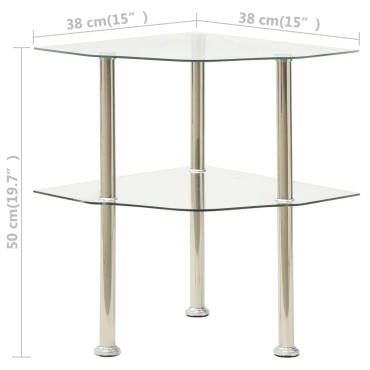 vidaXL Τραπεζάκι Σαλονιού 2 Επιπέδων Διαφανές 38x38x50cm Ψημ. Γυαλί 1 τεμ.