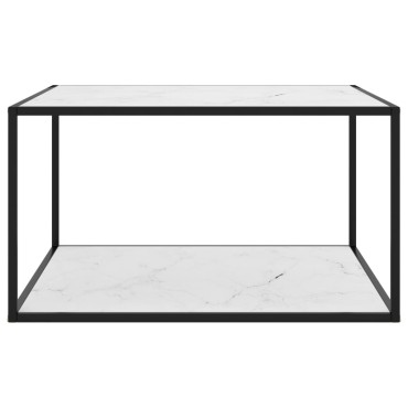 vidaXL Τραπεζάκι Σαλονιού Μαύρο 90x90x50cm Λευκό Γυαλί Όψη Μαρμάρου 1 τεμ.