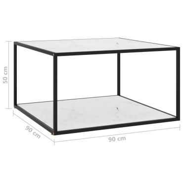 vidaXL Τραπεζάκι Σαλονιού Μαύρο 90x90x50cm Λευκό Γυαλί Όψη Μαρμάρου 1 τεμ.
