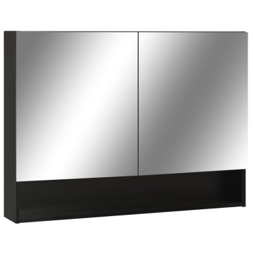 vidaXL Καθρέφτης Μπάνιου με Ντουλάπι / LED Μαύρο 80x15x60cm MDF 1 τεμ.