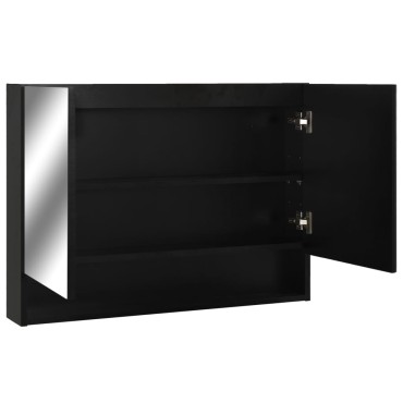 vidaXL Καθρέφτης Μπάνιου με Ντουλάπι / LED Μαύρο 80x15x60cm MDF 1 τεμ.