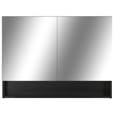 vidaXL Καθρέφτης Μπάνιου με Ντουλάπι / LED Μαύρο 80x15x60cm MDF 1 τεμ.