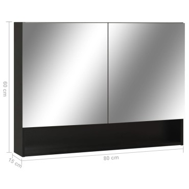 vidaXL Καθρέφτης Μπάνιου με Ντουλάπι / LED Μαύρο 80x15x60cm MDF 1 τεμ.