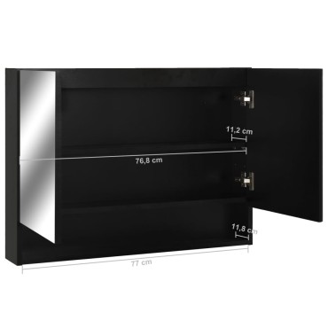 vidaXL Καθρέφτης Μπάνιου με Ντουλάπι / LED Μαύρο 80x15x60cm MDF 1 τεμ.