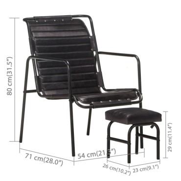 vidaXL Πολυθρόνα Relax Μαύρη από Γνήσιο Δέρμα Με Υποπόδιο 54x71x80cm 1 τεμ.