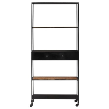 vidaXL Βιβλιοθήκη 80x35x180cm από Ακατέργαστο Ξύλο Μάνγκο & Σίδηρο 1 τεμ.