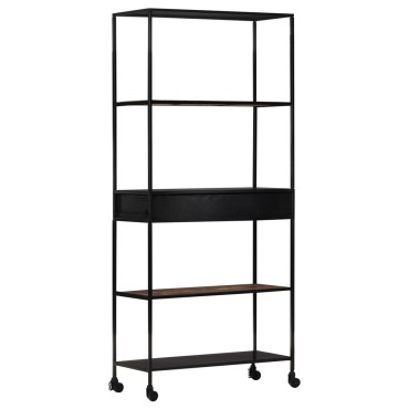 vidaXL Βιβλιοθήκη 80x35x180cm από Ακατέργαστο Ξύλο Μάνγκο & Σίδηρο 1 τεμ.