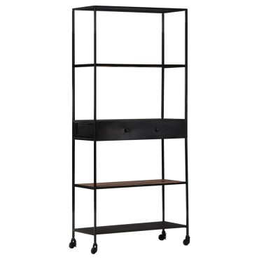 vidaXL Βιβλιοθήκη 80x35x180cm από Ακατέργαστο Ξύλο Μάνγκο & Σίδηρο 1 τεμ.