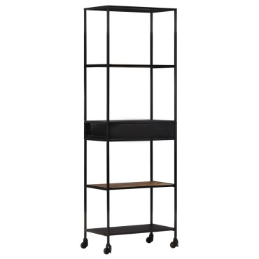 vidaXL Βιβλιοθήκη 60x35x180cm από Ακατέργαστο Ξύλο Μάνγκο & Σίδηρο 1 τεμ.