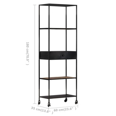 vidaXL Βιβλιοθήκη 60x35x180cm από Ακατέργαστο Ξύλο Μάνγκο & Σίδηρο 1 τεμ.