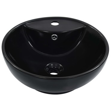 vidaXL Νιπτήρας με Οπή Υπερχείλισης Μαύρος 46,5 x 18 εκ. Κεραμικός