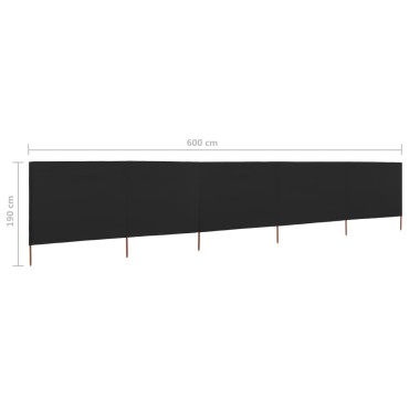 vidaXL Προστατευτικό Αέρα με 5 Πάνελ Μαύρο 600 x 160 εκ. Υφασμάτινο
