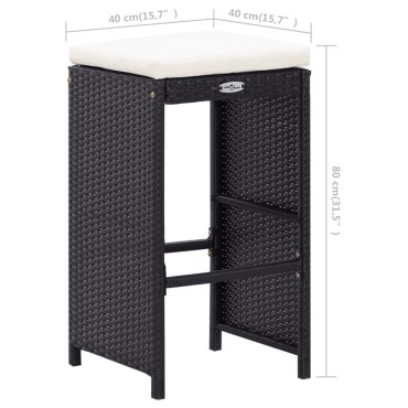 vidaXL Σετ Επίπλων Μπαρ Εξωτερικού Χώρου 9 τεμ. Μαύρο Συνθετικό Ρατάν 200x80x110cm