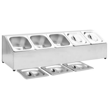 vidaXL Βάση για Λεκάνες Gastronorm με 5 Σκεύη GN 1/6 Ανοξείδωτο Ατσάλι