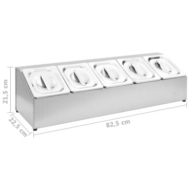 vidaXL Βάση για Λεκάνες Gastronorm με 5 Σκεύη GN 1/6 Ανοξείδωτο Ατσάλι