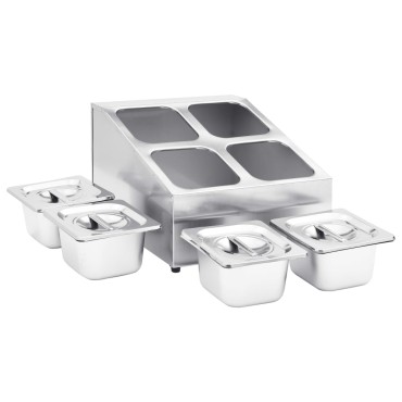 vidaXL Βάση για Λεκάνες Gastronorm με 4 Σκεύη GN 1/6 Ανοξείδωτο Ατσάλι