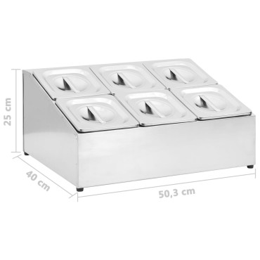 vidaXL Βάση για Λεκάνες Gastronorm με 6 Σκεύη GN 1/6 Ανοξείδωτο Ατσάλι