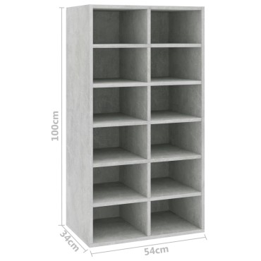 vidaXL Παπουτσοθήκη Γκρι Σκυρ Δρυς 54x34x100,5cm Επεξεργασμένο Ξύλο