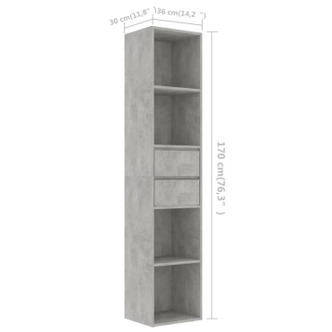 vidaXL Βιβλιοθήκη Γκρι του Σκυροδέματος 36x30x171cm από Επεξ. Ξύλο 1 τεμ.
