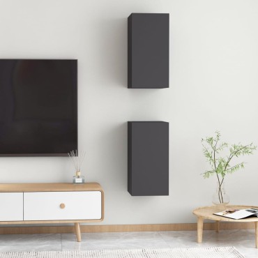 vidaXL Έπιπλα Τηλεόρασης 2 τεμ. Γκρι 30,5x30x60cm Επεξ. Ξύλο