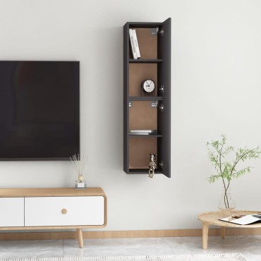 vidaXL Έπιπλα Τηλεόρασης 2 τεμ. Γκρι 30,5x30x60cm Επεξ. Ξύλο