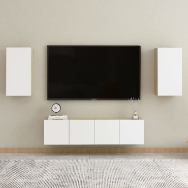 vidaXL Έπιπλο Τηλεόρασης Λευκό & Sonoma Δρυς 30,5x30x60cm Επεξ. Ξύλο