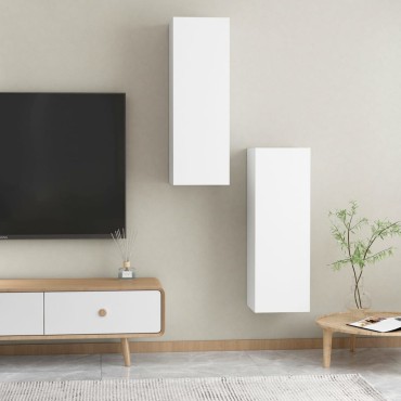 vidaXL Έπιπλα Τηλεόρασης 2 τεμ. Λευκά 30,5x30x90cm από Επεξ. Ξύλο