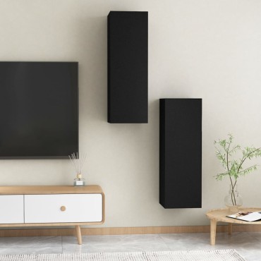 vidaXL Έπιπλα Τηλεόρασης 2 τεμ. Μαύρα 30,5x30x90cm από Επεξ. Ξύλο