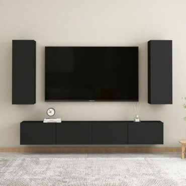 vidaXL Έπιπλα Τηλεόρασης 2 τεμ. Μαύρα 30,5x30x90cm από Επεξ. Ξύλο