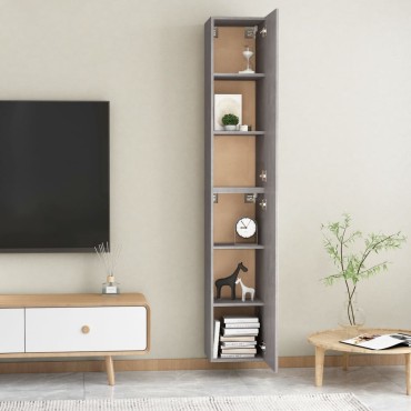 vidaXL Έπιπλα Τηλεόρασης 2 τεμ. Γκρι Σκυρ. 30,5x30x90cm από Επεξ. Ξύλο