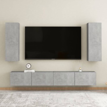vidaXL Έπιπλα Τηλεόρασης 2 τεμ. Γκρι Σκυρ. 30,5x30x90cm από Επεξ. Ξύλο