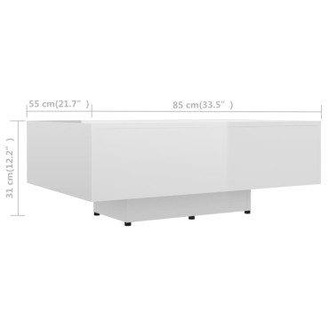 vidaXL Τραπεζάκι Σαλονιού Γυαλιστερό Λευκό 85x55x31cm Επεξ. Ξύλο 1 τεμ.