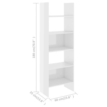 vidaXL Βιβλιοθήκη Γυαλιστερό Λευκό 60x35x180cm από Επεξ. Ξύλο 1 τεμ.