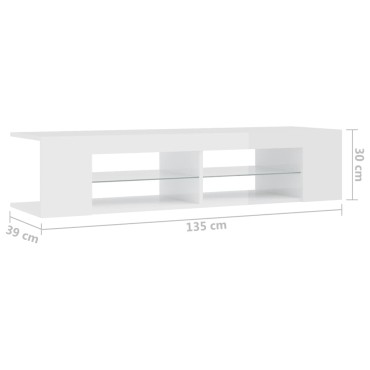 vidaXL Έπιπλο Τηλεόρασης με LED Γυαλιστερό Λευκό 135x39x30cm